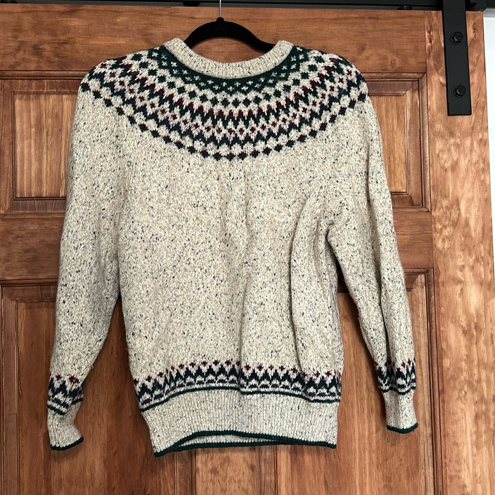 Classic Crewneck Fair Isle Sweater - Cream with Green Accent